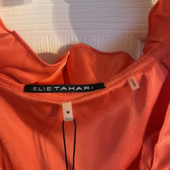 NWT-Elie Tahari silk top, orange, sz Med. - Picture 2 of 6